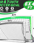 Kids Soccer Goal for Backyard, 6×4FT Easy Foldable Soccer Practice Net with Portable Carrying Bags for Toddler Youth Adult Soccer Training Equipment Outdoor Sports Game