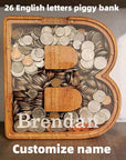Twenty-Six Letter Wooden Piggy Bank Alphabet Piggy Bank Wooden Coin Bank with Letters Educational Piggy Bank Children's Wooden Savings Bank Personalized Wooden Money Box Alphabetical Coin Bank Kids' Educational Savings Bank Letter-shaped Piggy Bank Wooden Alphabet Money Jar