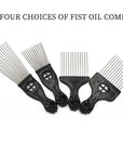 A close-up image of the Anti-Static Metal Afro Pick Comb showing the wide, durable metal teeth designed to detangle curly hair without causing frizz or static.