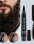 Beard enhancer brush pen kit Beard grooming pen set Facial hair enhancement kit Beard care brush pen kit Beard defining pen set Grooming essentials for beards Beard styling brush pen kit Beard enhancement tools Complete beard grooming set Professional beard care kit A man using the Beard Enhancer Brush Pen Kit to fill beard gaps, demonstrating its easy application for achieving a fuller beard look.