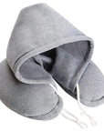 Compact and lightweight travel neck pillow featuring a built-in hood for privacy and coziness.