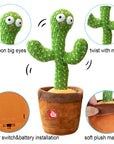 "A lively cactus toy that grooves to music and mimics speech for fun and learning."