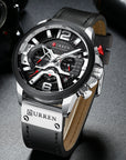 Tactical leather strap wristwatch for men, featuring a robust chronograph design for durability and precision
