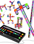 A writing instrument with magnetic pieces for interactive fidgeting and play.
