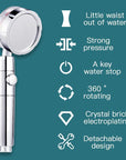 High pressure low flow shower head with hose, designed for optimal water flow and efficient performance.