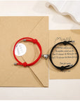 A pair of adjustable handwoven rope bracelets with magnetic clasps, designed as affordable matching bracelets for couples.