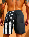These quick-dry patriotic men's swim shorts are designed for comfort and style. Featuring an iconic USA flag print, they are the perfect swimwear for 4th of July celebrations.