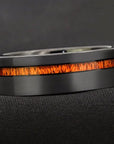 Black tungsten carbide wood ring Brushed finish wedding band Modern men's ring Wood inlay tungsten ring Sleek black wedding band Durable tungsten carbide ring Hypoallergenic men's ring Scratch-resistant wedding band Stylish wood and metal ring Elegant tungsten carbide band Men's black tungsten wedding band with a nature-inspired wood inlay and modern brushed texture