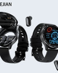 Smart watch with integrated headphones showcasing sleek design and display, ideal for fitness tracking and listening to music.