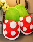 A cozy pair of Super Mario plush slippers designed with the iconic Mario Flower character from the Mario Bros series.