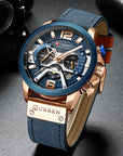 High-quality military-style wristwatch with chronograph features and a comfortable leather strap for versatile use