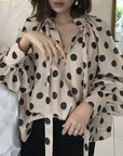 Women's bow stand collar blouse, Blouse with lantern sleeves for women, Women's elegant bow blouse, Lantern sleeve blouse with stand collar, Stylish blouse for ladies with bow detail, Feminine top with lantern sleeves, Women's fashion blouse with bow neckline, Stand collar blouse with bow accent, Chic blouse with lantern sleeves for females, Women's trendy top with bow and lantern sleeves,