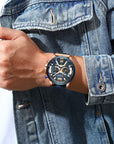 High-quality military-style wristwatch with chronograph features and a comfortable leather strap for versatile use
