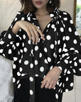Women's bow stand collar blouse, Blouse with lantern sleeves for women, Women's elegant bow blouse, Lantern sleeve blouse with stand collar, Stylish blouse for ladies with bow detail, Feminine top with lantern sleeves, Women's fashion blouse with bow neckline, Stand collar blouse with bow accent, Chic blouse with lantern sleeves for females, Women's trendy top with bow and lantern sleeves,