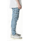 Acid wash utility cargo pants with stretch fabric, offering durability and comfort for everyday use.