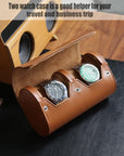 Watch Roll Travel Case for Men and Women with Suede Lining Portable 2 Slot Watch Display Storage and Organizer to Holder Large Watch(2 Slot Light Brown)