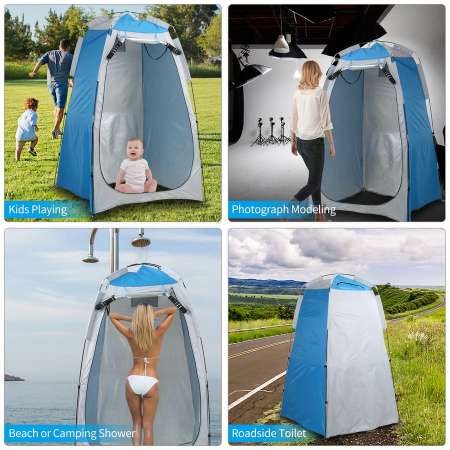Portable Shower Tent with Drain – Privacy tent for camping, featuring a durable design with a window for ventilation.

