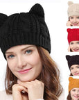 Hand Made 3D Cute Knitted Cat Ear Beanie For Winter