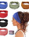 6 Pack Wide Headbands for Women Non Slip Soft Elastic Hair Bands Yoga Running Sports Workout Gym Head Wraps, Knotted Cotton Cloth African Turbans Bandana (With 6 Pcs Hair Ties)