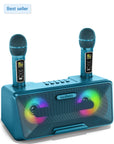 Karaoke Machine for Adults and Kids with 2 Wireless Microphones, Portable Bluetooth Singing Speaker, Colorful LED Lights, PA System, Lyrics Display Holder & TV Cable - Presto G2 (Turquoise)