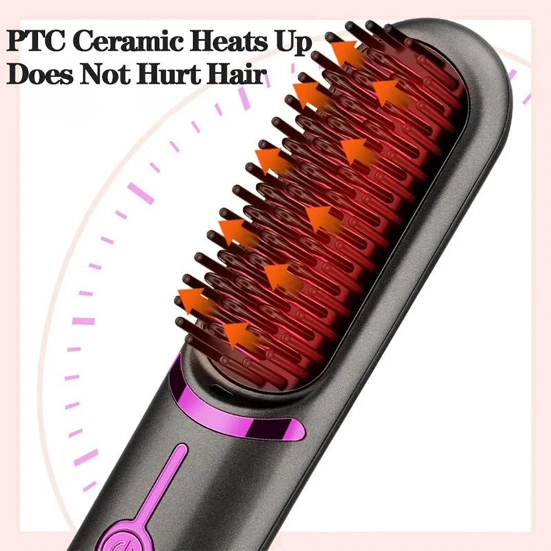 Wireless Hair Straightener Brush Fast Heated Straightener Brush Third Gear Adjustable Hair Curler Portable Heating Comb