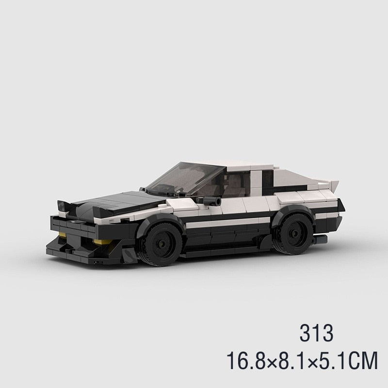 AE86 replica toy car Building blocks drift car Black and white toy car model Iconic AE86 building blocks set Drift car brick toy Collectible car building kit Customizable toy car replica Detailed brick car construction set Toy car for drifting enthusiasts AE86-inspired brick toy