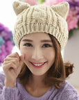 Hand Made 3D Cute Knitted Cat Ear Beanie For Winter