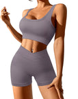 Women 2 Piece Outfits Workout Set Seamless Sport Butt Lifting Shorts Gym Yoga Booty Short Crop Tank Top Tracksuit