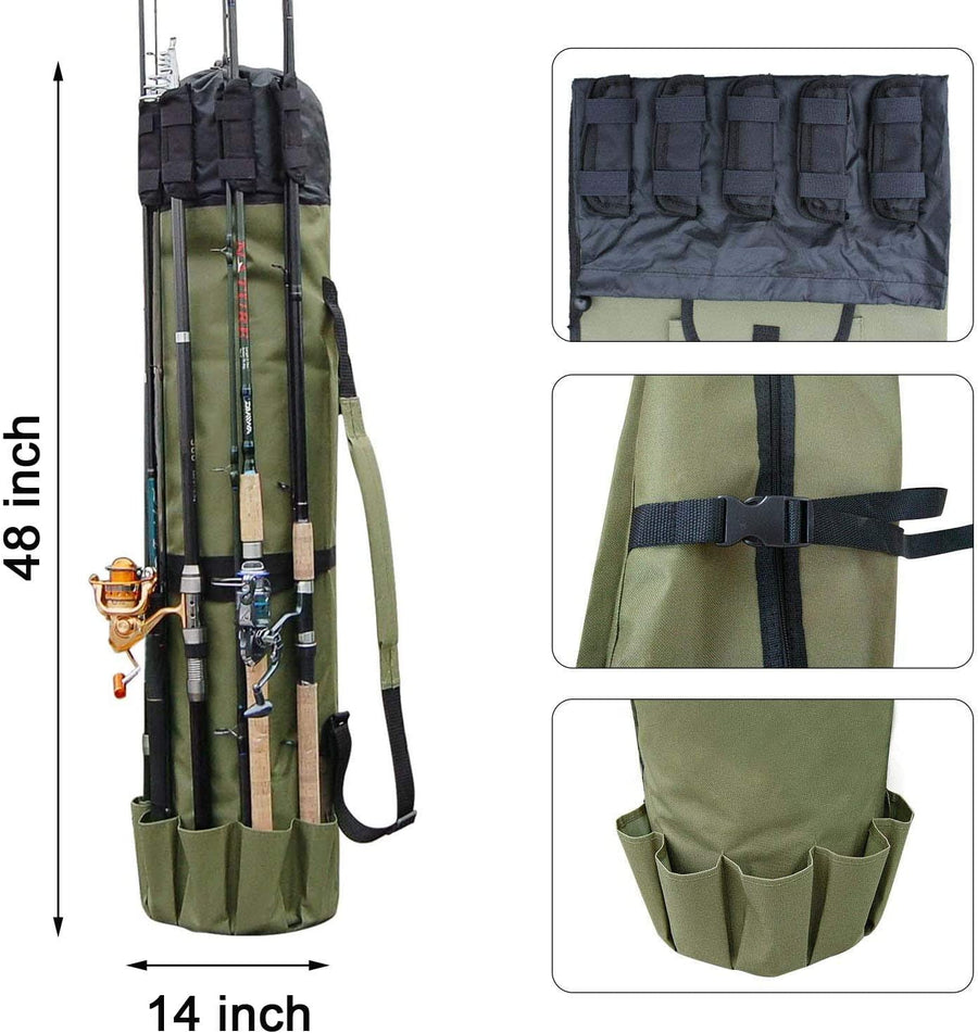 Fishing Pole Bag with Rod Holder Fishing Rod Bag Carrier Case 5 Poles Waterproof Travel Case Fishing Tackle Box