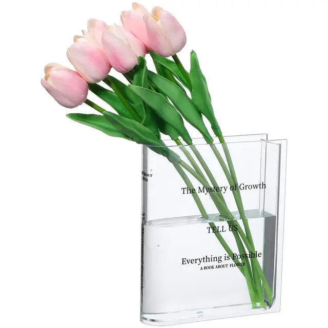 Transparent book vase Book-shaped vase Glass book vase Decorative book vase Novelty book vase Clear book-shaped vase Literary-inspired vase Unique book decor Transparent flower vase Home decor book vase