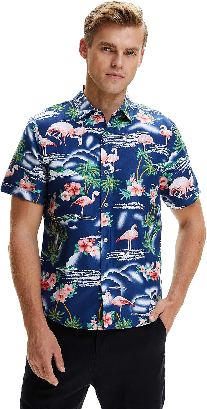 Pack Hawaiian Shirt for Men Flamingo Short Sleeve Casual Button down Shirts Summer Beach Shirt