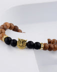 Owl frosted stone lifeline wood grain bracelet