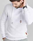 Men'S Hooded Sweatshirt Premium Fashion Plaid Ribbed Long Sleeve Casual Gym Hoodies Sweater Pullover Coat