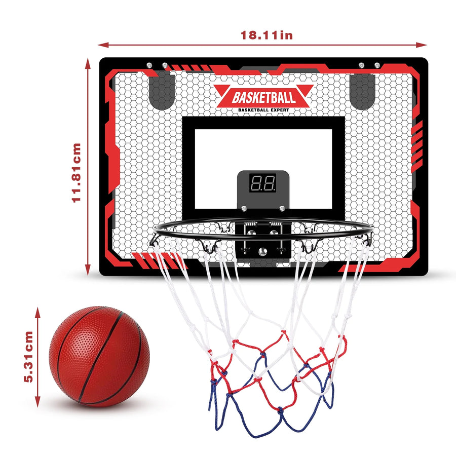 Basketball Hoop Indoor, LED Light Mini Basketball Hoops with 2 Balls & Electronic Scoreboard, over the Door Basketball Hoop