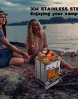 Wood Burning Camp Stove Folding Stainless Steel 304# Grill, Small Portable Backpacking Stove for Hiking Camping Picnic BBQ