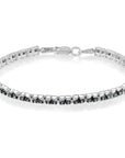 Black Rhodium over .925 Sterling Silver 1.0 Cttw Rose Cut Diamond Double-Link 7" Tennis Bracelet (Blue Color, I1-I2 Clarity)