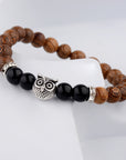 Owl frosted stone lifeline wood grain bracelet