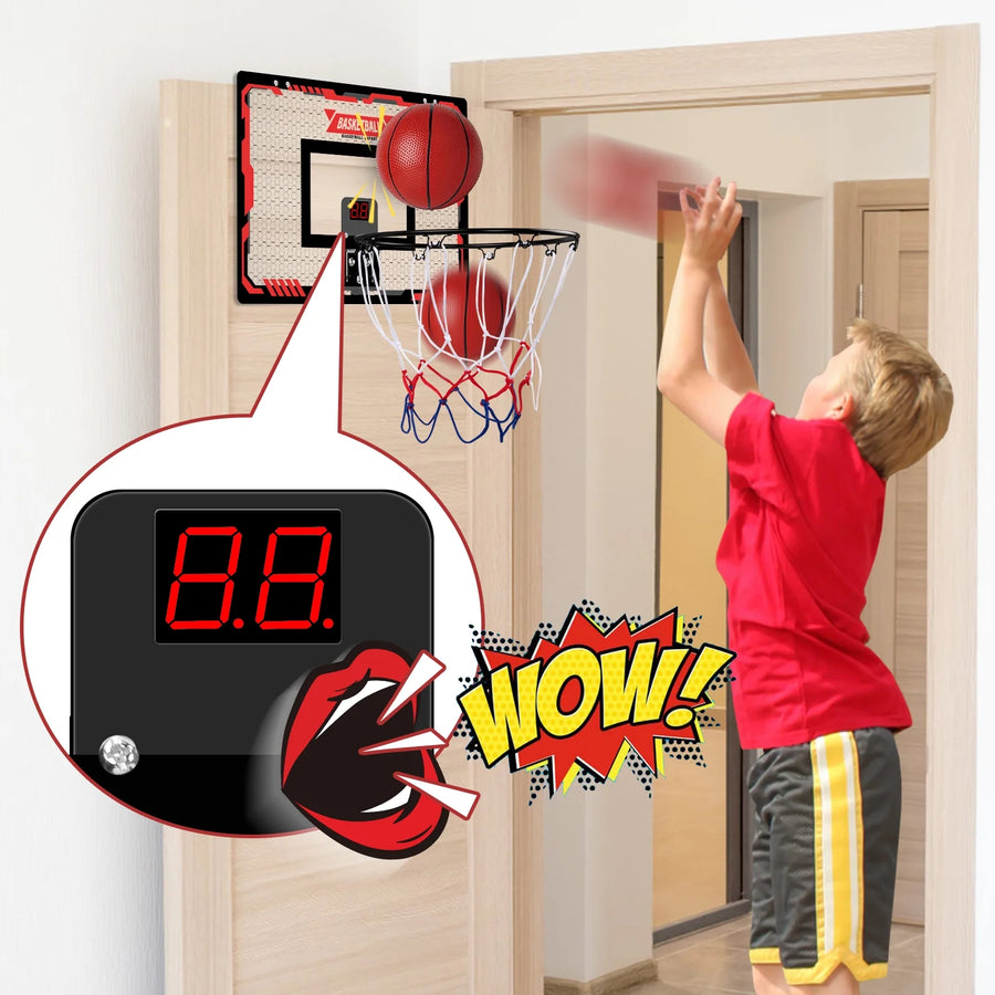 Basketball Hoop Indoor, LED Light Mini Basketball Hoops with 2 Balls & Electronic Scoreboard, over the Door Basketball Hoop