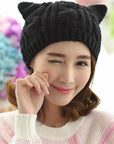 Hand Made 3D Cute Knitted Cat Ear Beanie For Winter