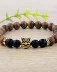 Owl frosted stone lifeline wood grain bracelet