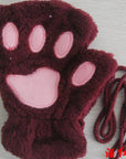 Winter Lovely Half Cover Paw Bear Cat Claw Gloves Short Finger