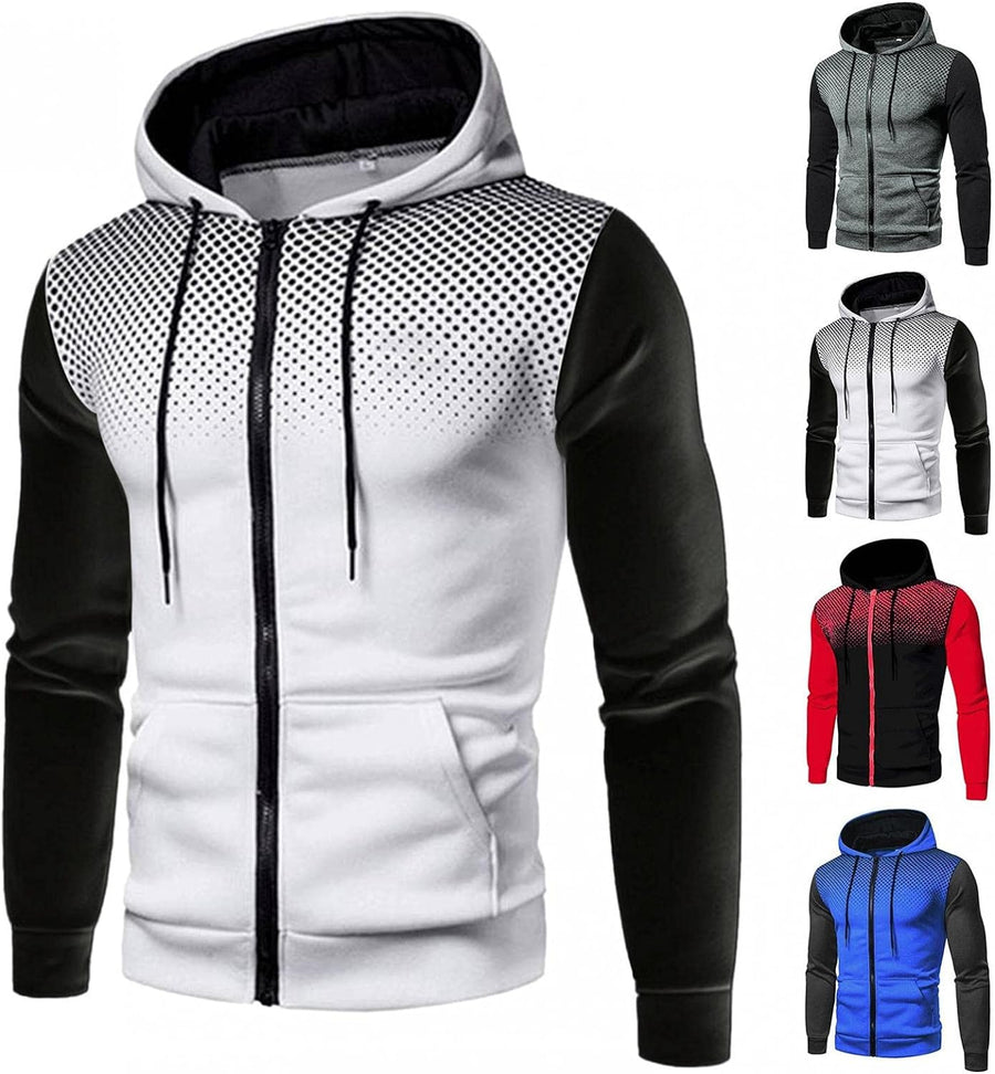 Mens Hoodies,Men'S Fashion Polka Dot Athletic Hoodies Full-Zip Sports Hooded Sweatshirt Long Sleeve Mens Pullover Tops