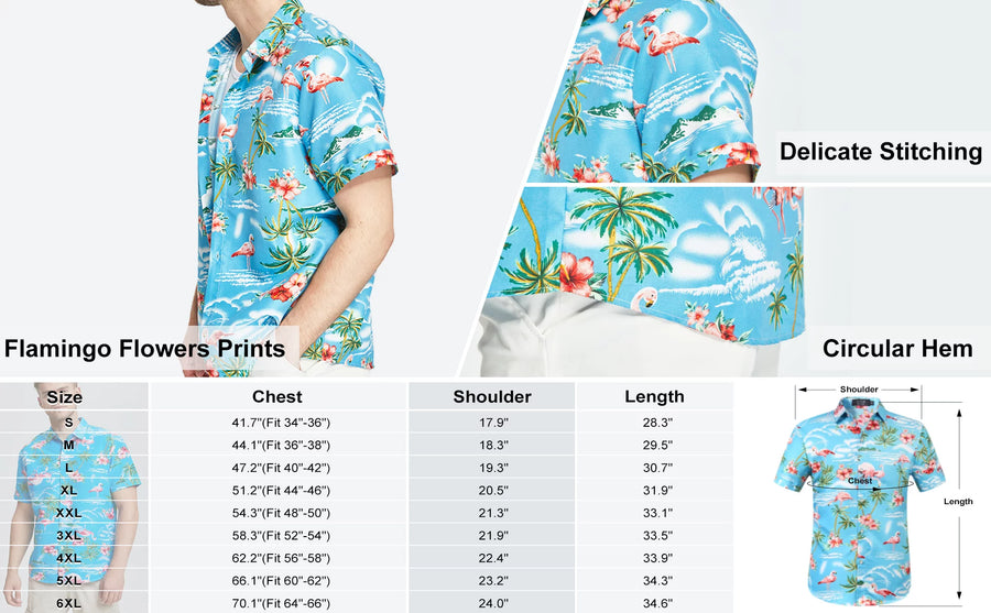 Hawaiian Shirt for Men Flamingo Short Sleeve Casual Button down Shirts Summer Beach Shirt