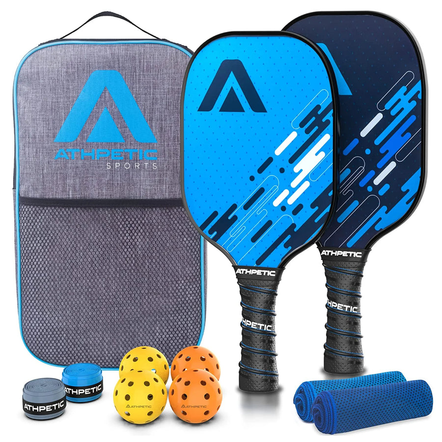 Fiberflex Pickleball Paddle Set, 2 Paddles, 4 Balls, 2 Overgrip Tapes, 2 Cooling Towels and Pickleball Bag