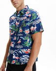 Pack Hawaiian Shirt for Men Flamingo Short Sleeve Casual Button down Shirts Summer Beach Shirt