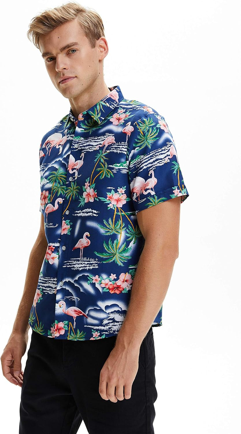 Pack Hawaiian Shirt for Men Flamingo Short Sleeve Casual Button down Shirts Summer Beach Shirt