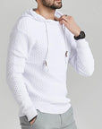 Men'S Hooded Sweatshirt Premium Fashion Plaid Ribbed Long Sleeve Casual Gym Hoodies Sweater Pullover Coat