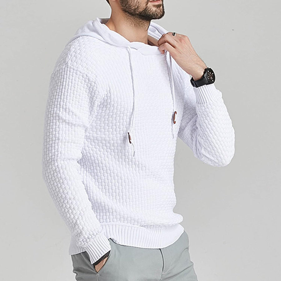 Men'S Hooded Sweatshirt Premium Fashion Plaid Ribbed Long Sleeve Casual Gym Hoodies Sweater Pullover Coat