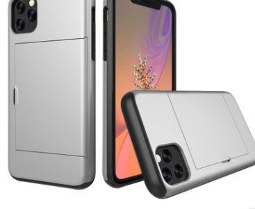 Dual layer hybrid defender armor case with card holder for Android phones. Made from durable TPU and PC materials, the case offers shock protection and has a built-in card pocket to store 2-3 cards or cash for added convenience