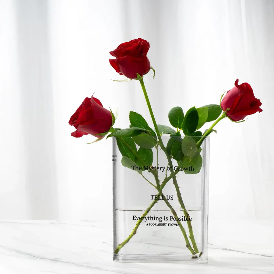 Transparent book vase Book-shaped vase Glass book vase Decorative book vase Novelty book vase Clear book-shaped vase Literary-inspired vase Unique book decor Transparent flower vase Home decor book vase